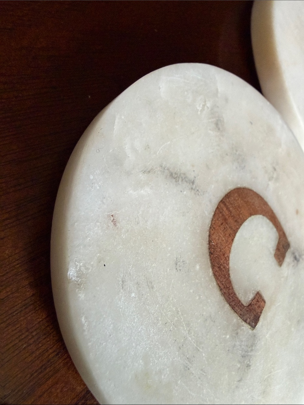 Pottery Barn Monogram Coasters Handcrafted Marble & Acacia Wood Letter C Initial - Picture 8 of 9